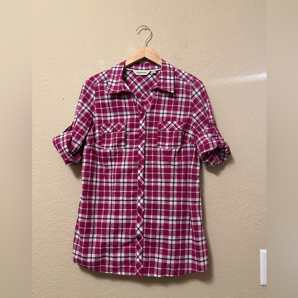 St. John's Bay Burgundy Plaid Women’s Sz Large Top/Shirt